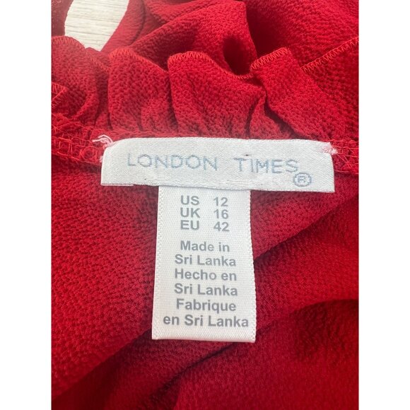 London Times Women's Smocked Bodice Tiered Midi Dress Red Size 12 - Picture 5 of 13